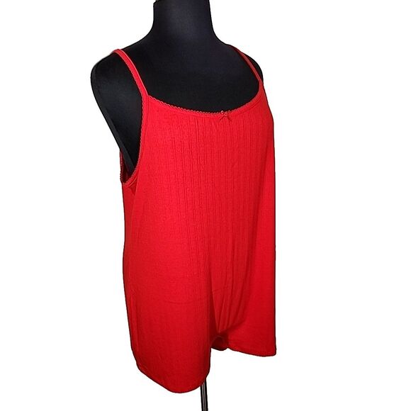 NOBO Red Lightweight Soft Pointelle Knit Sleep Romper Plus Size 2X - Picture 1 of 9